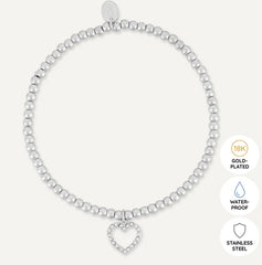 Memories: "THANK YOU" | Heart Bracelet | White Gold-Plated