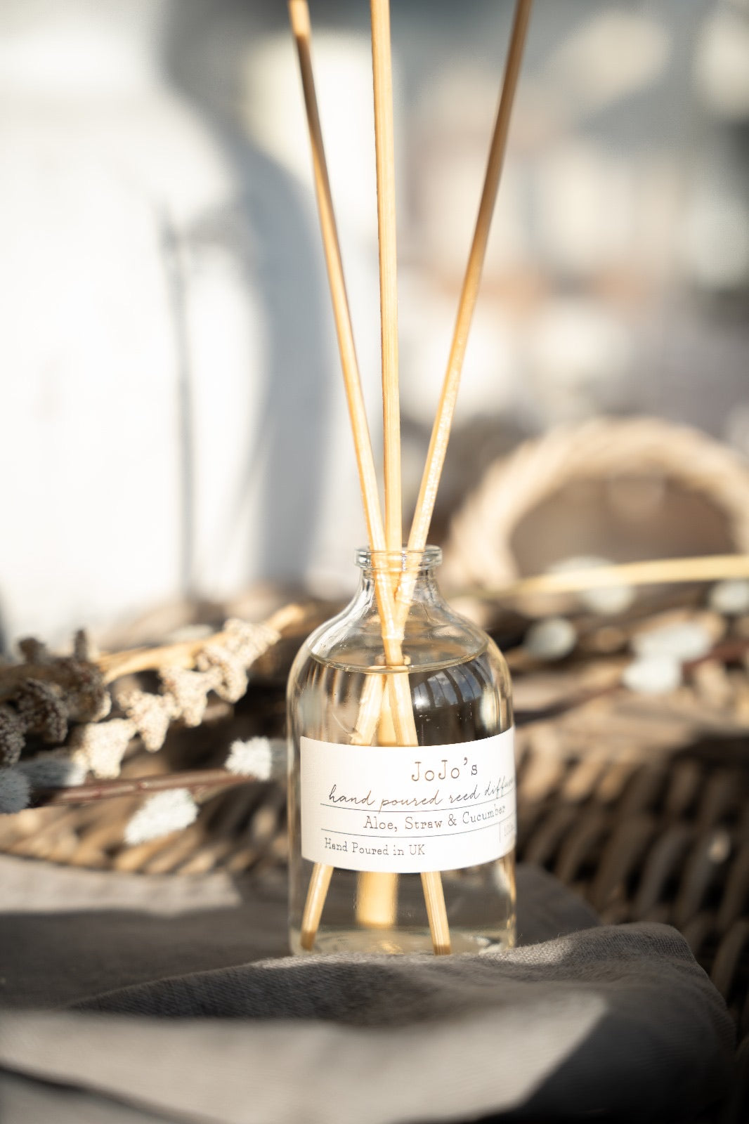 JoJo's Hand Poured Reed Diffuser - Aloe, Straw & Cucumber