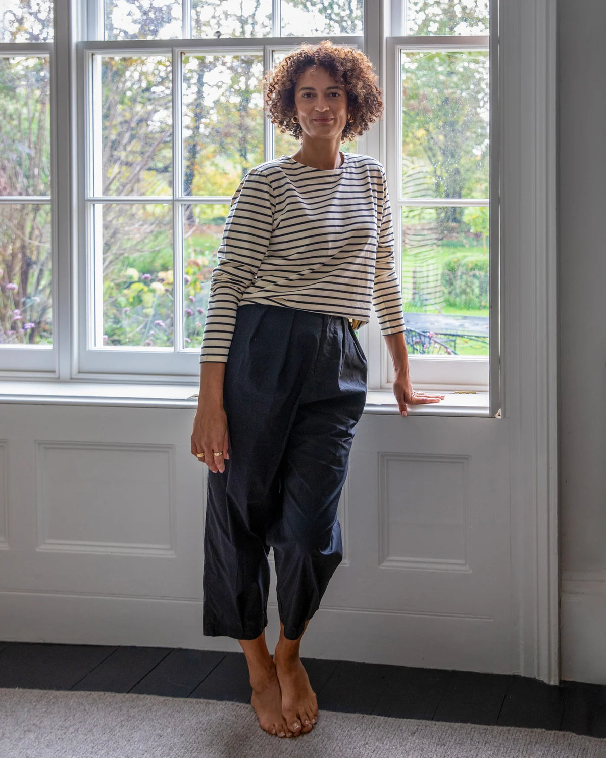 FLEUR STRIPE T SHIRT | BLACK/CREAM