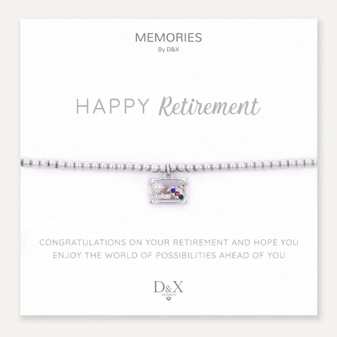 Memories: "HAPPY RETIREMENT" | Suitcase Bracelet | White Gold-Plated