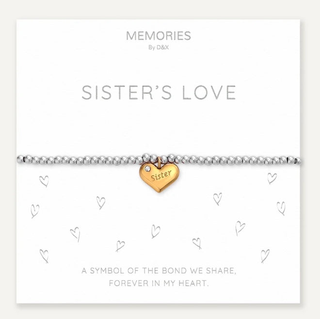 Memories: "SISTER'S LOVE" | Heart Bracelet | White Gold & 18K Gold-Plated