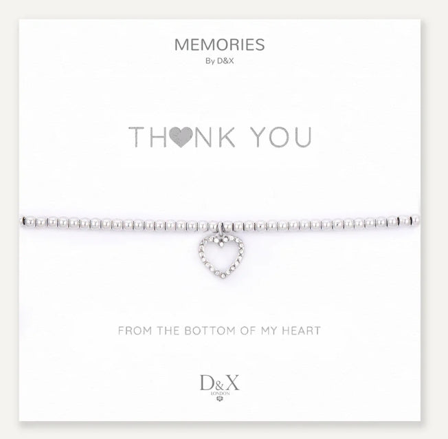 Memories: "THANK YOU" | Heart Bracelet | White Gold-Plated
