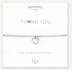 Memories: "THANK YOU" | Heart Bracelet | White Gold-Plated