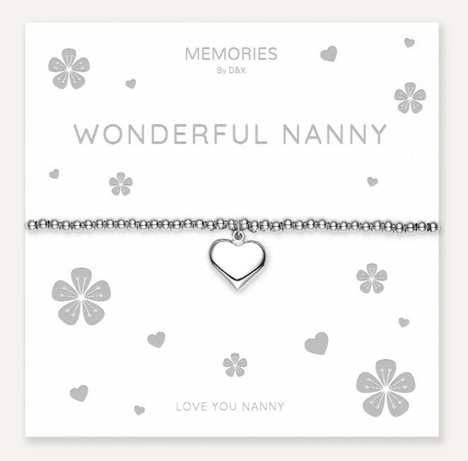 Memories: "WONDERFUL NANNY" | Heart Bracelet | White Gold-Plated