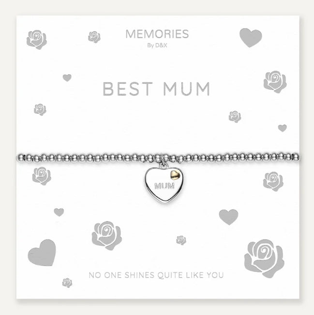 Memories: "BEST MUM" | Heart Bracelet | White Gold-Plated