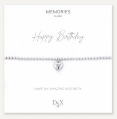 Memories: "HAPPY BIRTHDAY" | Heart Bracelet | White Gold-Plated