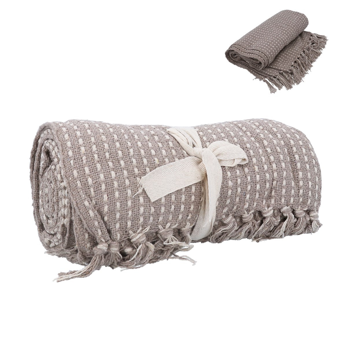 Cotton Throw | Beige Stab Stitch